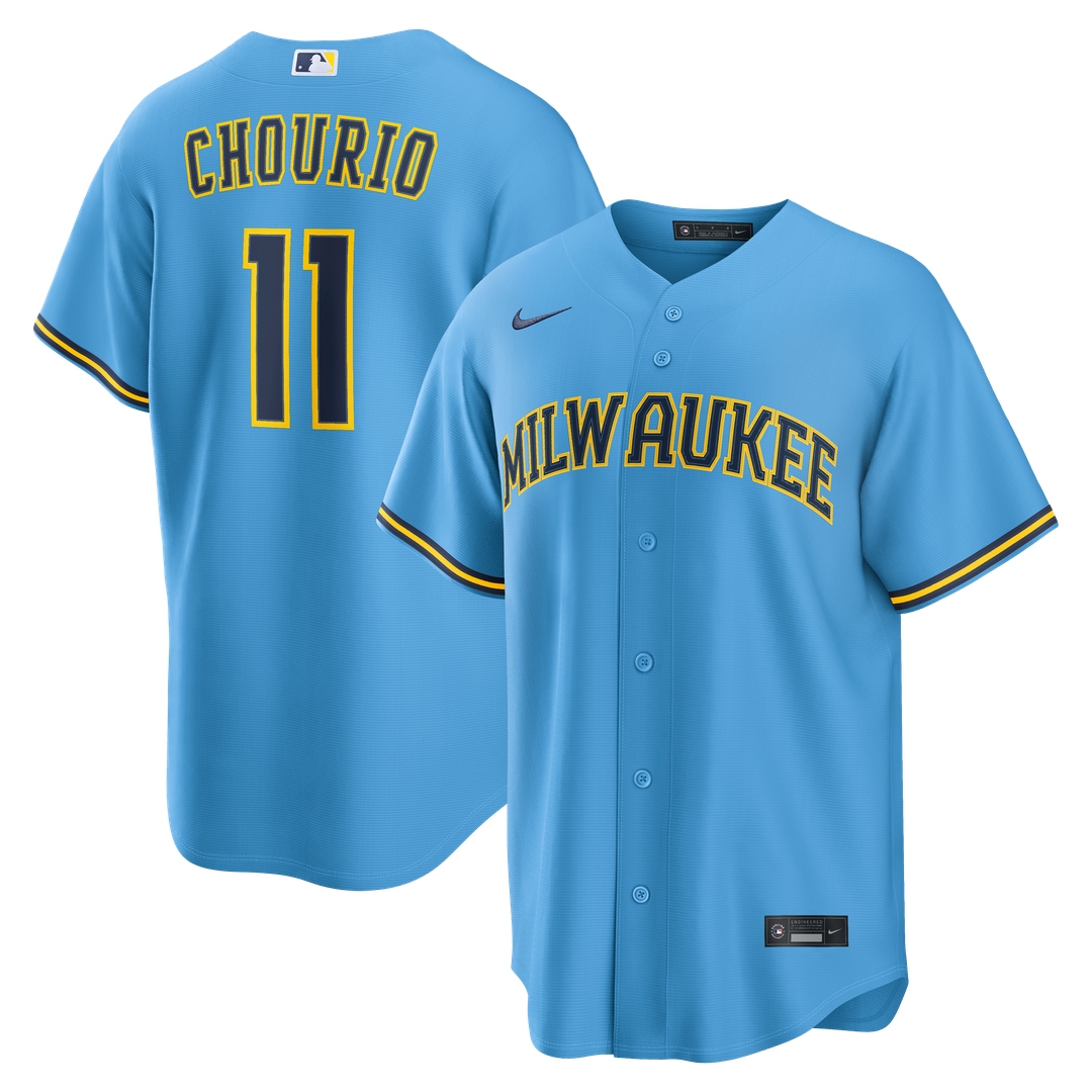 Jackson Chourio Milwaukee Brewers Nike Road Replica Jersey - Light Blue | MLB Fan Gear