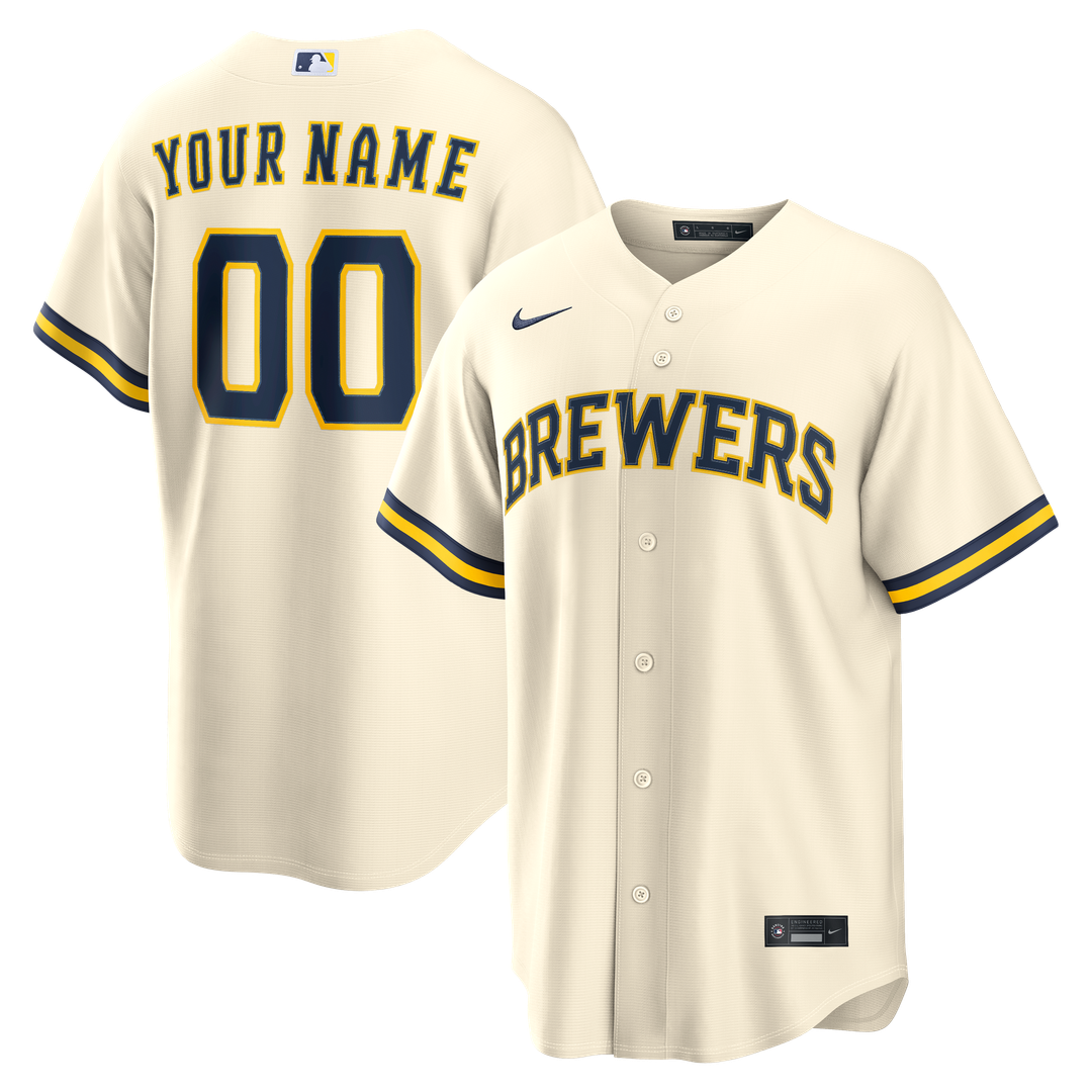 Milwaukee Brewers Nike Home Replica Custom Jersey - Cream | MLB Fan Gear