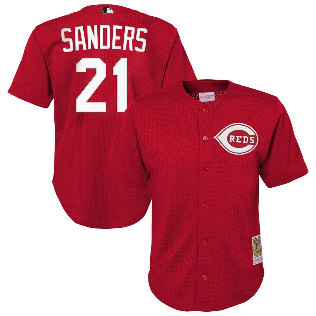 Deion Sanders Cincinnati Reds Mitchell & Ness Youth Cooperstown Mesh Batting Practice Jersey - Red | MLB Fan Gear