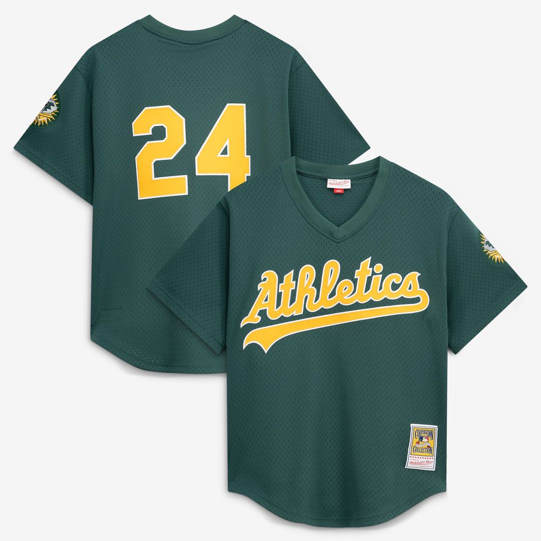 Rickey Henderson Athletics Mitchell & Ness Authentic Batting Practice Jersey - Green | MLB Fan Gear