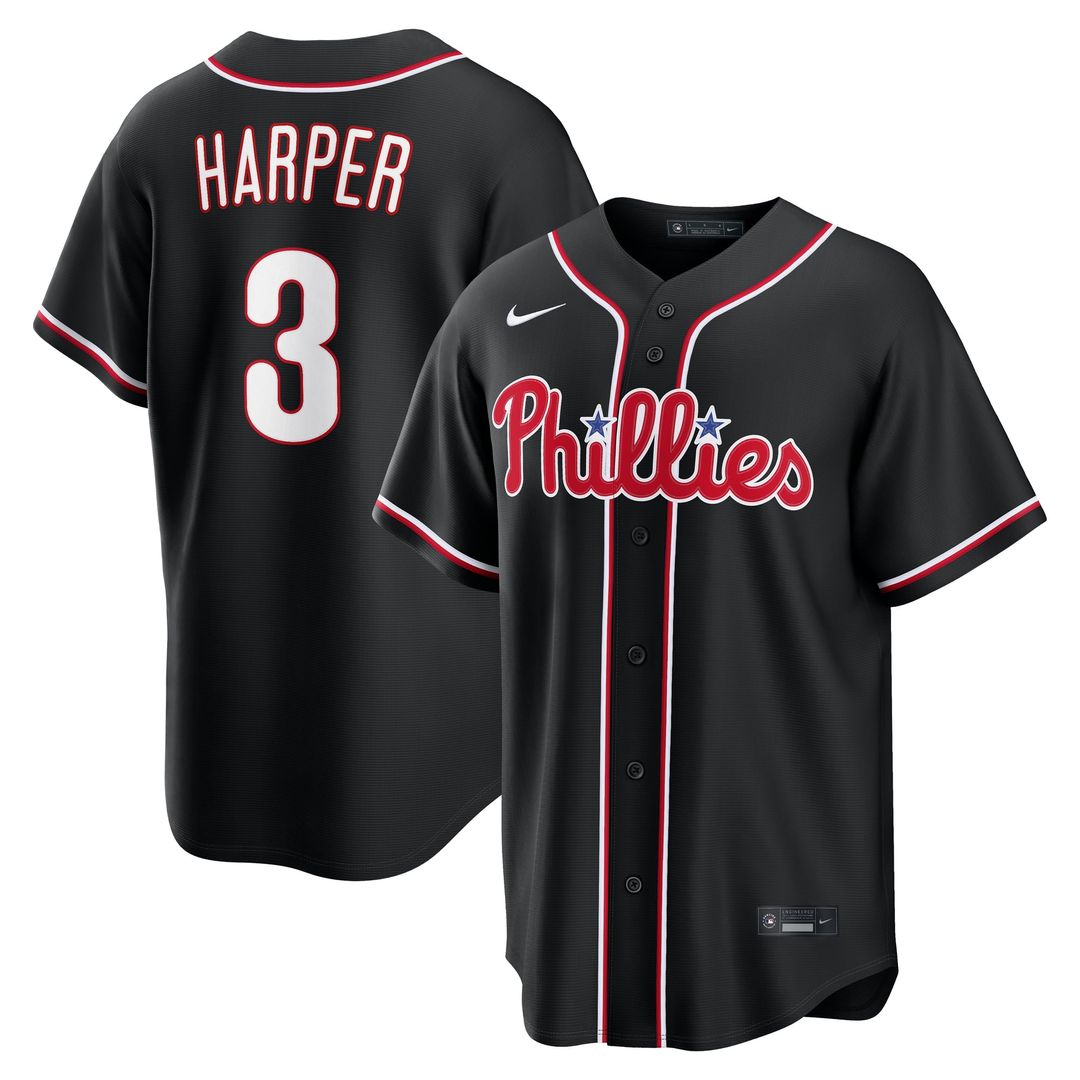 Bryce Harper Philadelphia Phillies Nike Fashion Replica Black Out Jersey | MLB Fan Gear