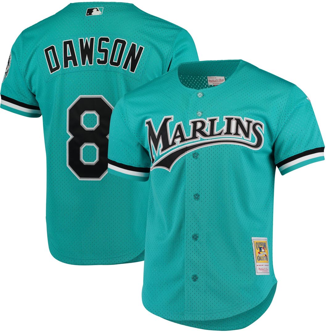 Andre Dawson Florida Marlins Mitchell & Ness Cooperstown Collection Mesh Batting Practice Button-Up Jersey - Teal | MLB Fan Gear