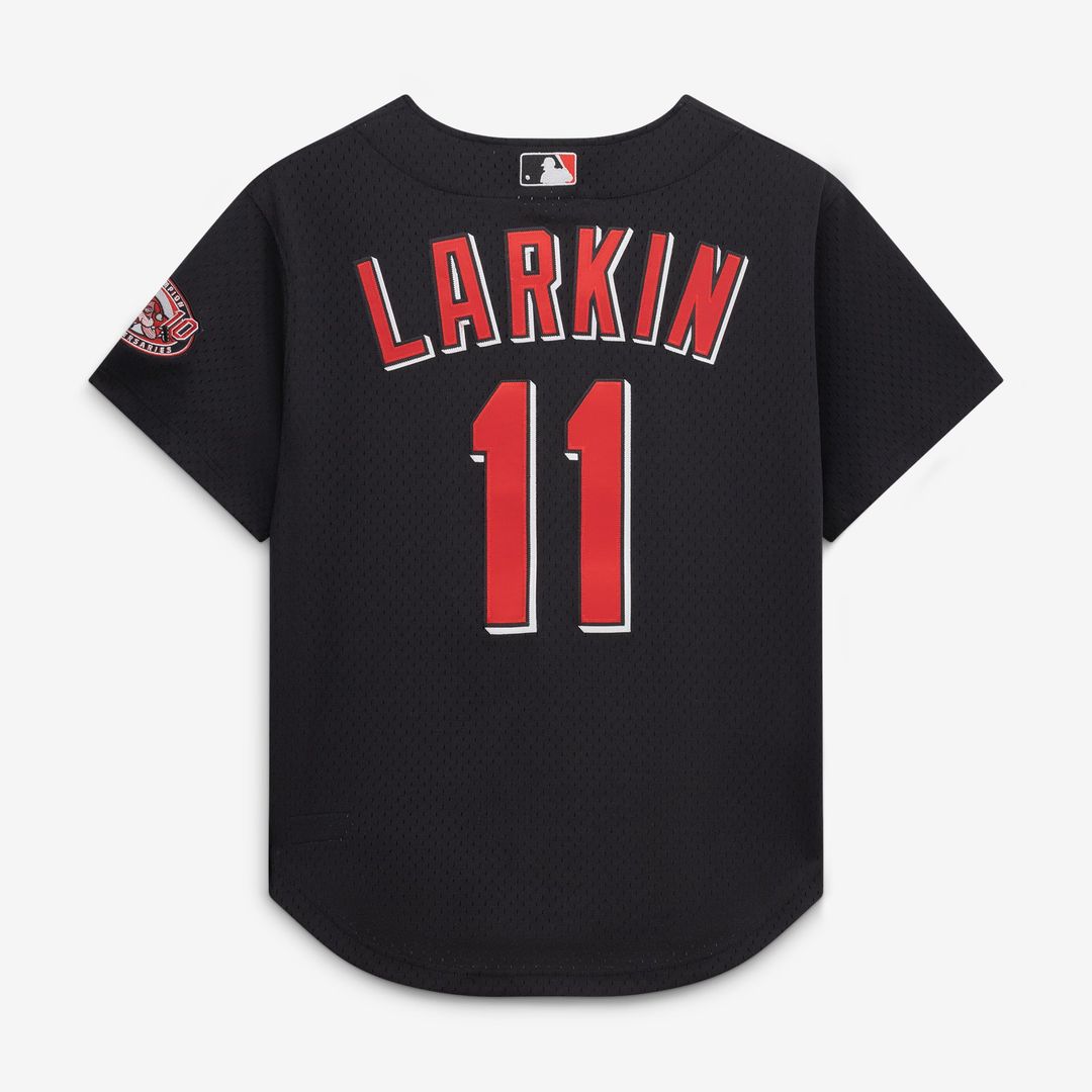 Barry Larkin Cincinnati Reds Mitchell & Ness Cooperstown Collection Mesh Batting Practice Button-Up Jersey - Black | MLB Fan Gear