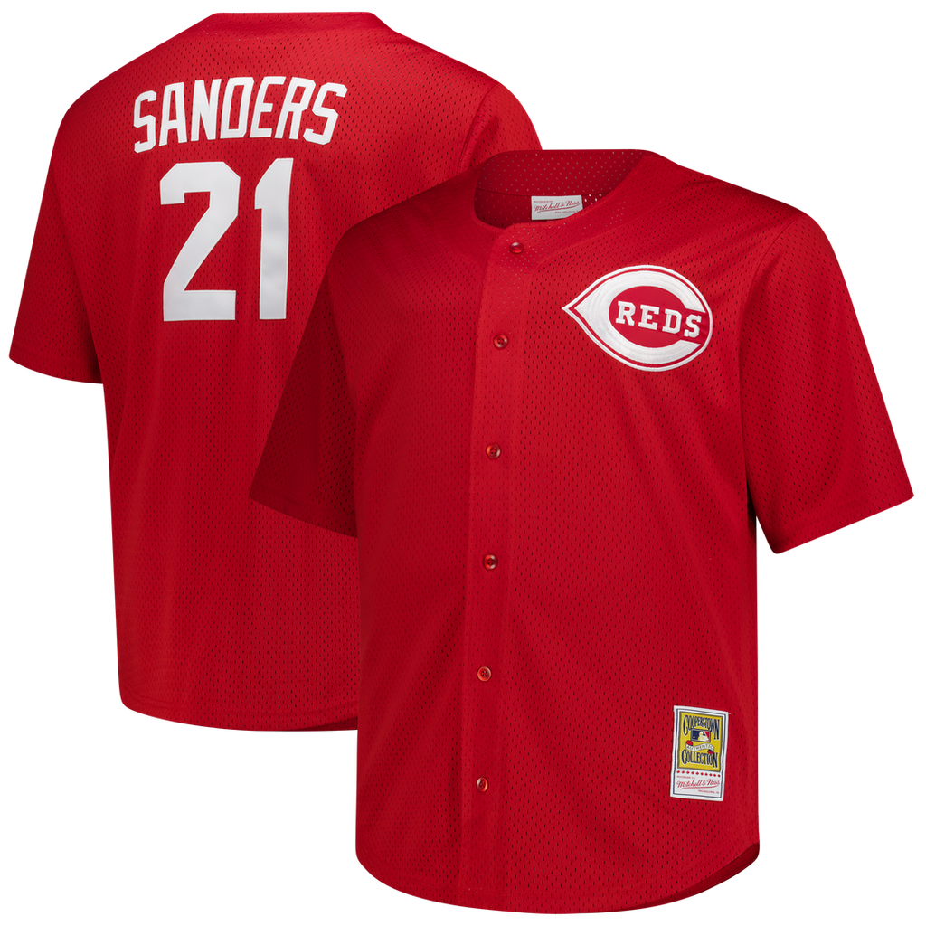 Deion Sanders Cincinnati Reds Mitchell & Ness Big & Tall Cooperstown Mesh Batting Practice Jersey - Red | MLB Fan Gear