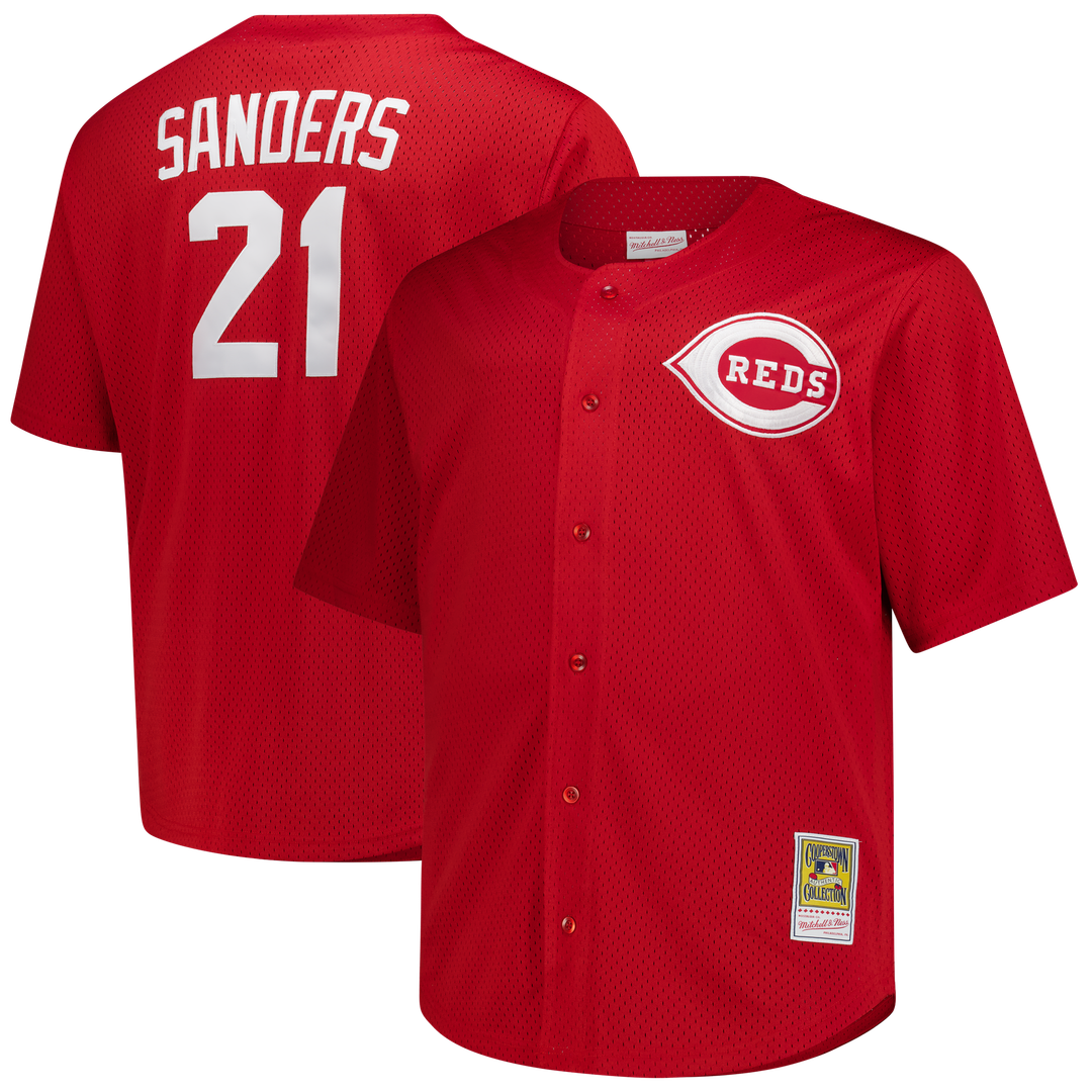 Deion Sanders Cincinnati Reds Mitchell & Ness Big & Tall Cooperstown Mesh Batting Practice Jersey - Red | MLB Fan Gear