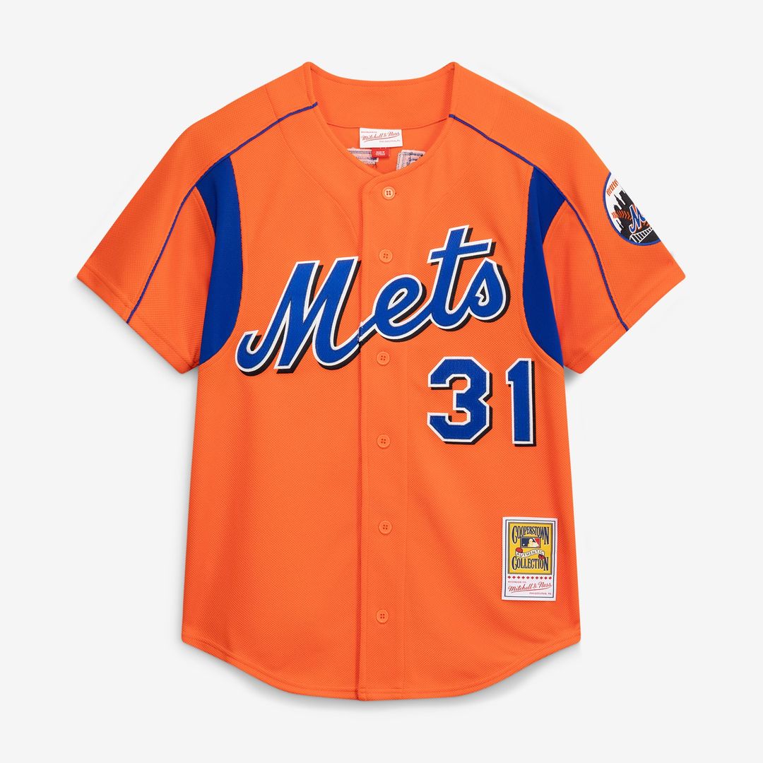 Mike Piazza New York Mets Mitchell & Ness Cooperstown Collection Mesh Batting Practice Button-Up Jersey - Orange | MLB Fan Gear