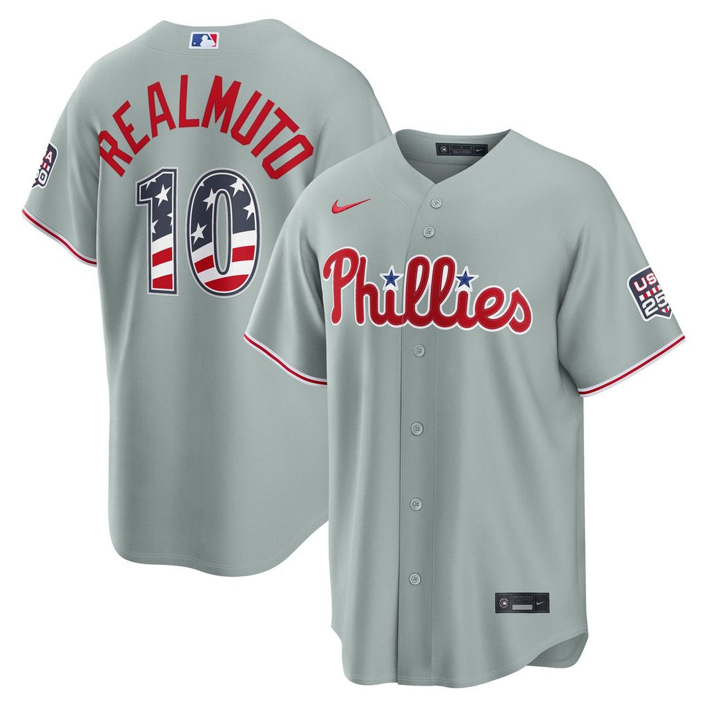 J.T. Realmuto Philadelphia Phillies Nike USA 250 Fourth of July Road Stadium Jersey - Gray | MLB Fan Gear