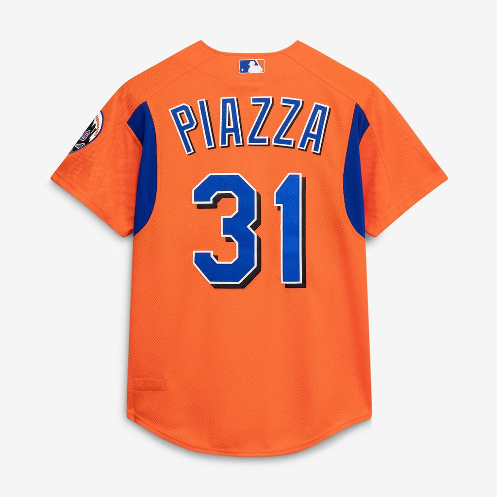 Mike Piazza New York Mets Mitchell & Ness Cooperstown Collection Mesh Batting Practice Button-Up Jersey - Orange | MLB Fan Gear