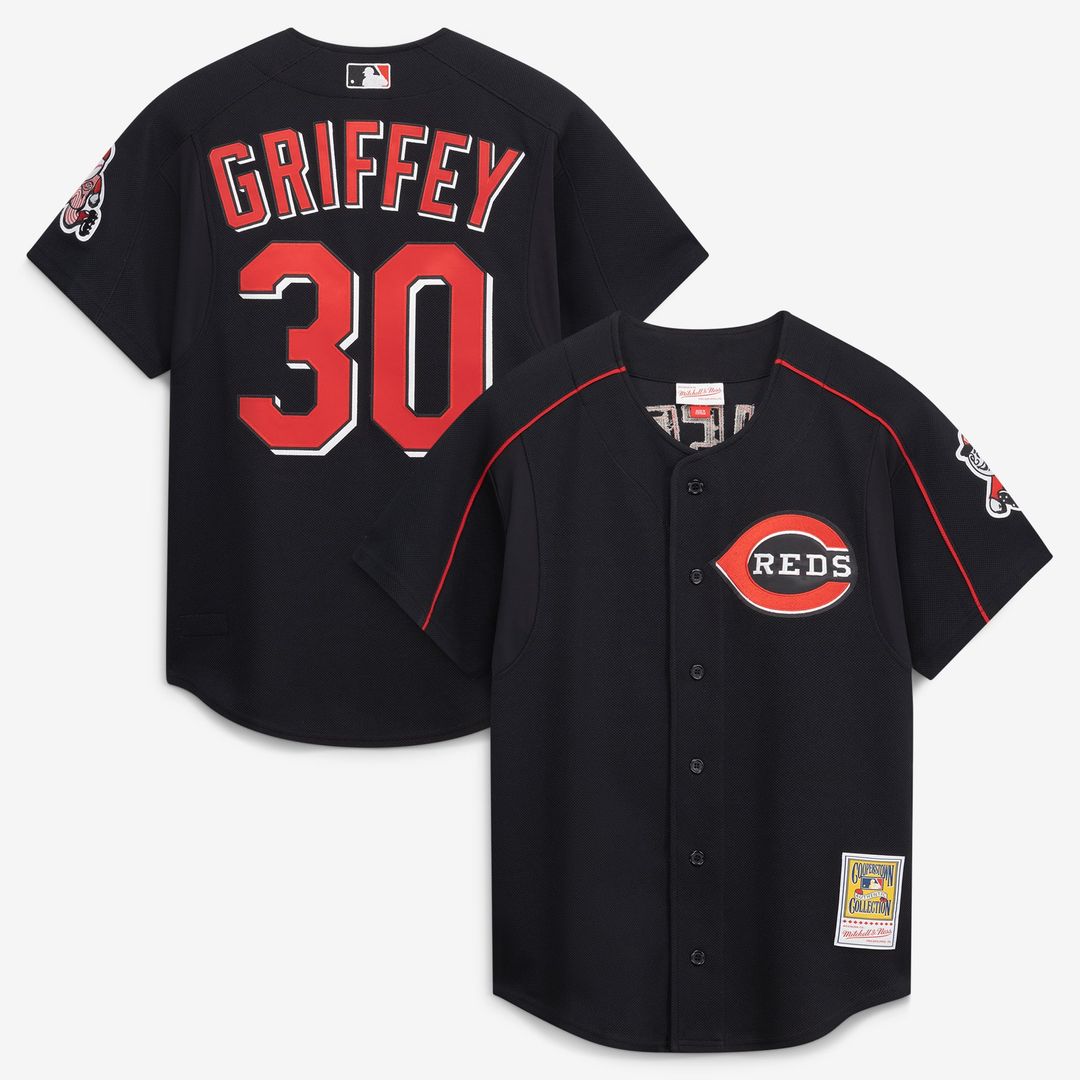 Ken Griffey Jr. Cincinnati Reds Mitchell & Ness Cooperstown Collection Authentic Mesh Batting Practice Jersey - Black | MLB Fan Gear