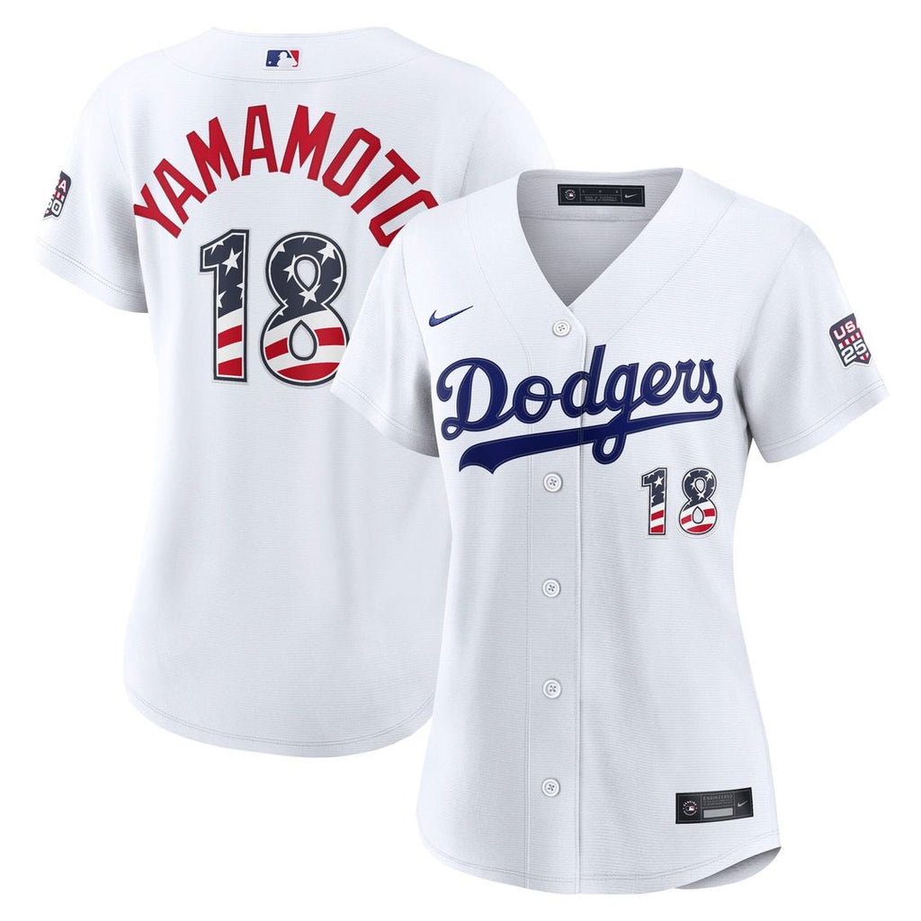 Yoshinobu Yamamoto Los Angeles Dodgers Nike Women's USA 250 Fourth of July Home Stadium Jersey - White | MLB Fan Gear