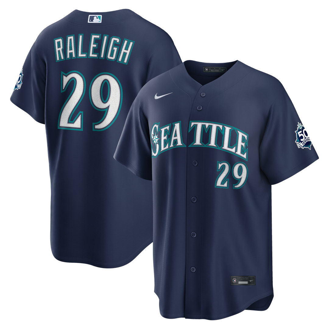 Cal Raleigh Seattle Mariners Nike Road Stadium 50th Season Patch Jersey - Navy | MLB Fan Gear