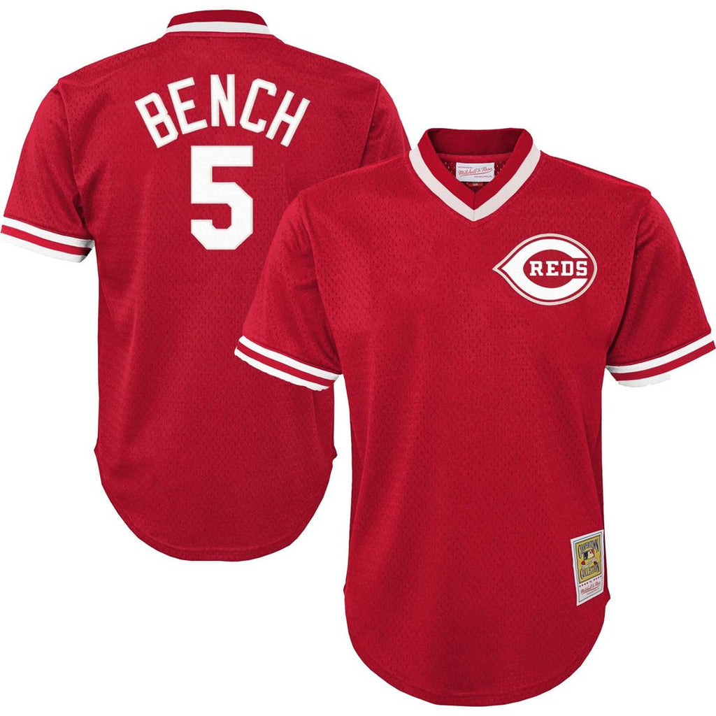 Johnny Bench Cincinnati Reds Mitchell & Ness Youth Cooperstown Collection Mesh Batting Practice Jersey - Red | MLB Fan Gear