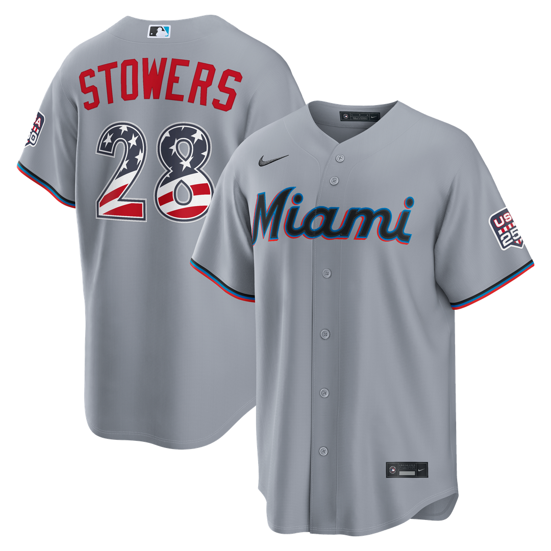 Kyle Stowers Miami Marlins Nike USA 250 Fourth of July Road Stadium Jersey - Gray | MLB Fan Gear