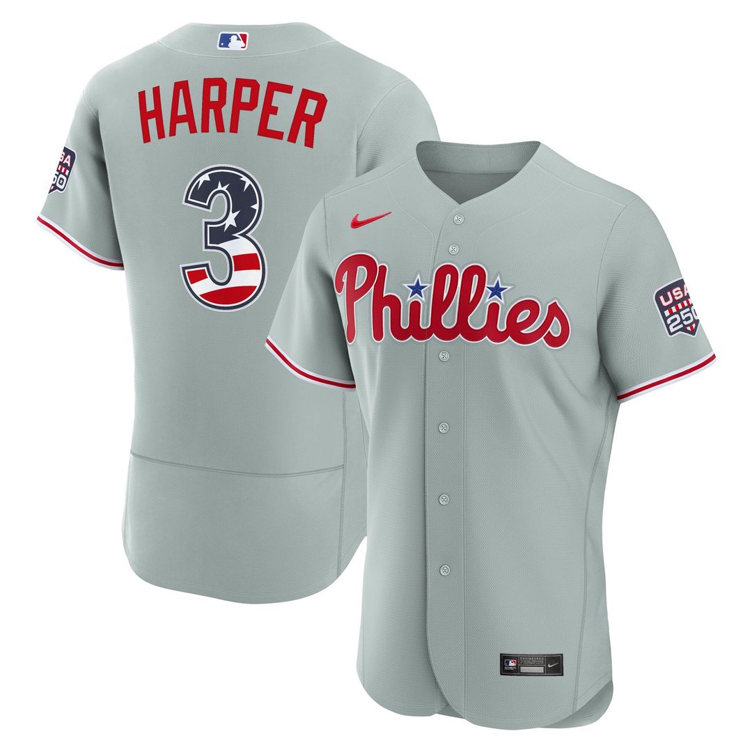 Bryce Harper Philadelphia Phillies Nike USA 250 Fourth of July Road Authentic Jersey - Gray | MLB Fan Gear