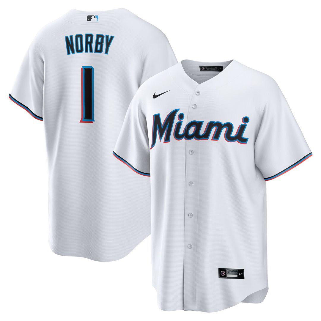 Connor Norby Miami Marlins Nike Home Replica Jersey - White | MLB Fan Gear