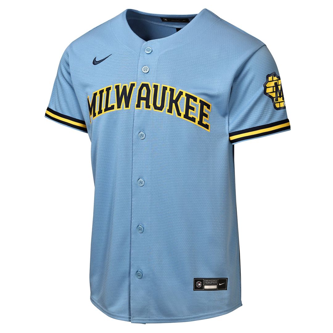 Milwaukee Brewers Nike Youth Road Stadium Jersey - Powder Blue | MLB Fan Gear