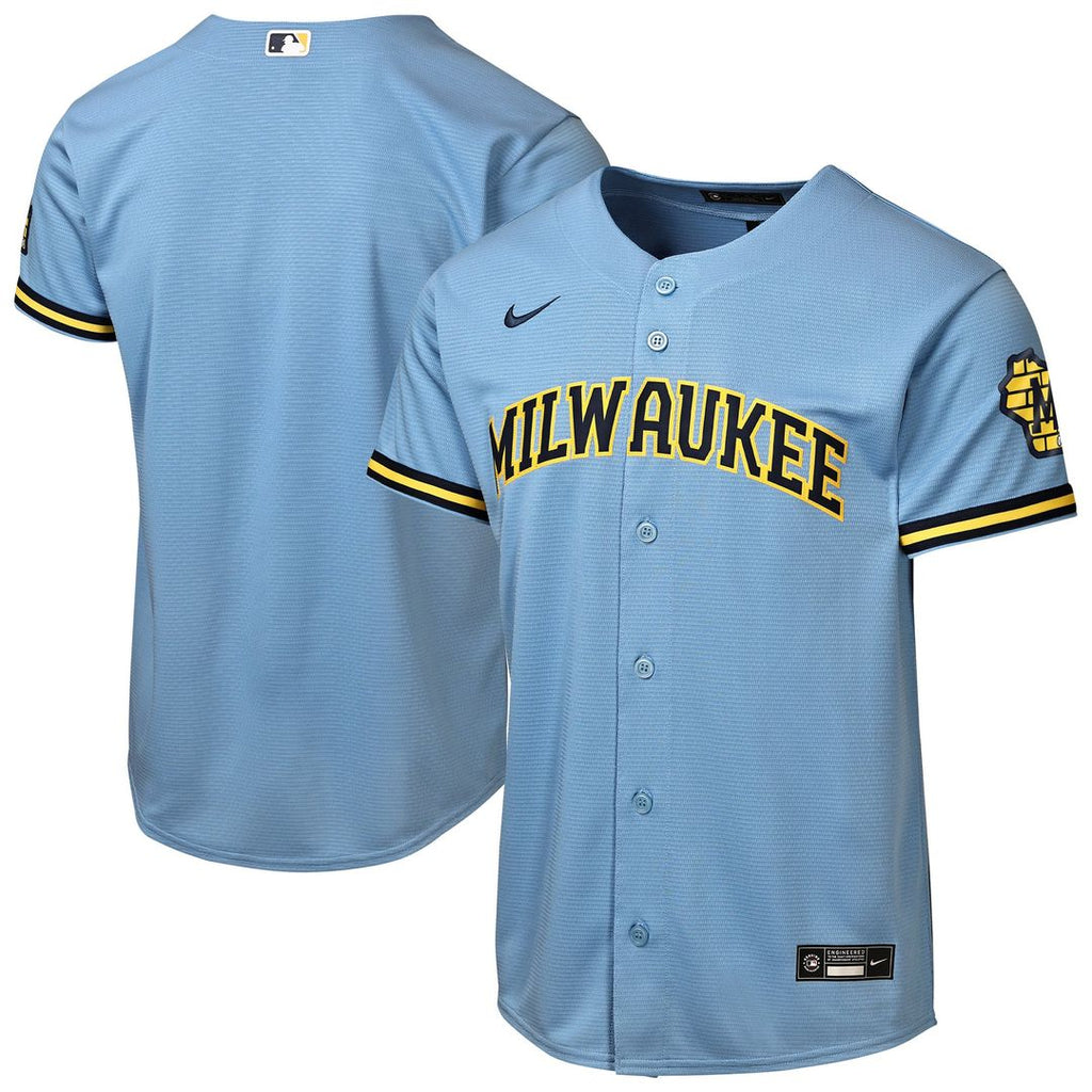 Milwaukee Brewers Nike Youth Road Stadium Jersey - Powder Blue | MLB Fan Gear