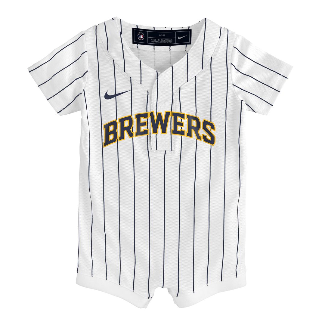 Milwaukee Brewers Nike Newborn & Infant Alternate Replica Romper Jersey - White | MLB Fan Gear