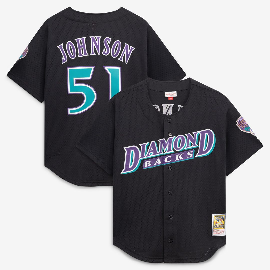 Randy Johnson Arizona Diamondbacks Mitchell & Ness Cooperstown Collection Mesh Batting Practice Button-Up Jersey - Black | MLB Fan Gear