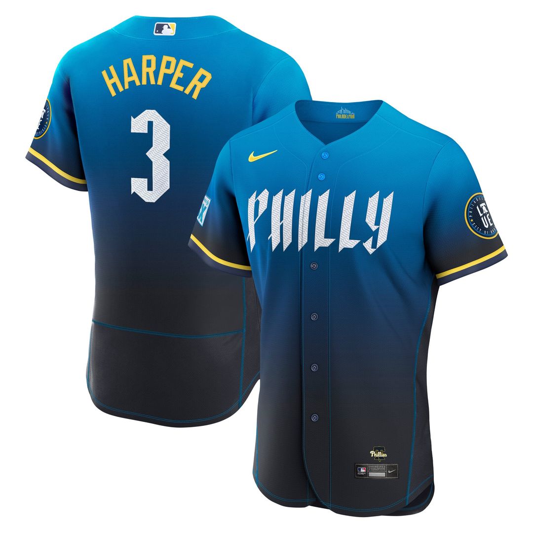 Bryce Harper Philadelphia Phillies Nike City Connect Authentic Sponsor Patch Jersey - Blue | MLB Fan Gear