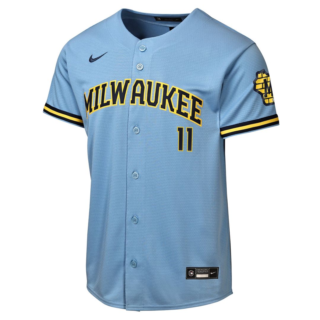 Jackson Chourio Milwaukee Brewers Nike Youth Road Stadium Jersey - Powder Blue | MLB Fan Gear
