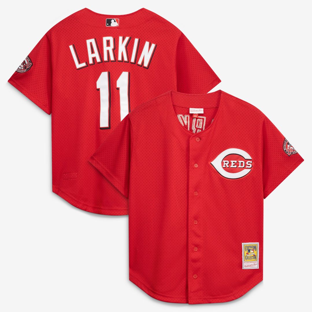 Barry Larkin Cincinnati Reds Mitchell & Ness Cooperstown Collection Mesh Batting Practice Button-Up Jersey - Black | MLB Fan Gear