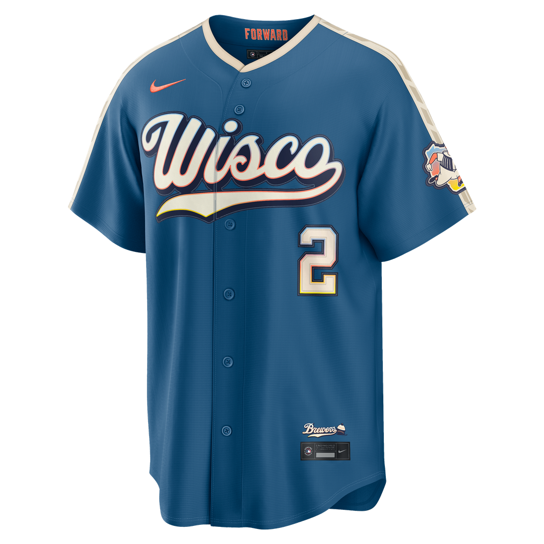 Brice Turang Milwaukee Brewers Nike 2026 City Connect Stadium Jersey - Mineral Blue | MLB Fan Gear