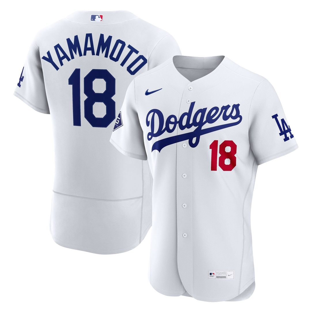 Yoshinobu Yamamoto Los Angeles Dodgers Nike Home Authentic Sponsor Patch Jersey - White | MLB Fan Gear