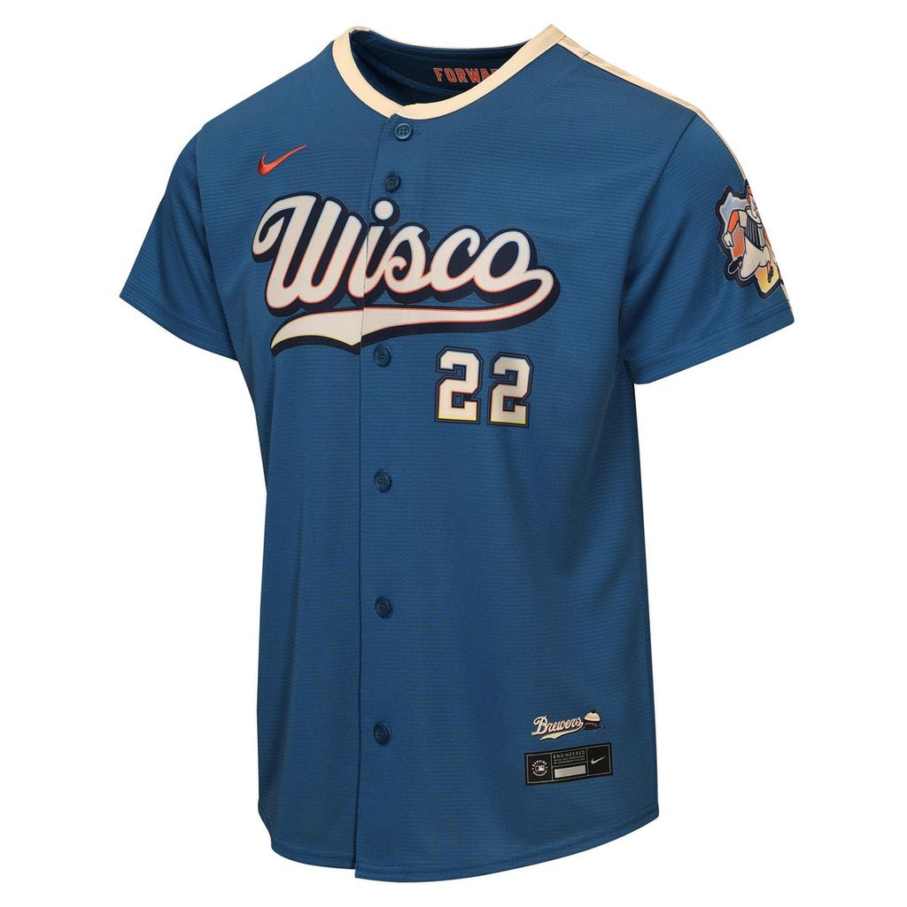 Christian Yelich Milwaukee Brewers Nike Youth 2026 City Connect Stadium Jersey - Mineral Blue | MLB Fan Gear