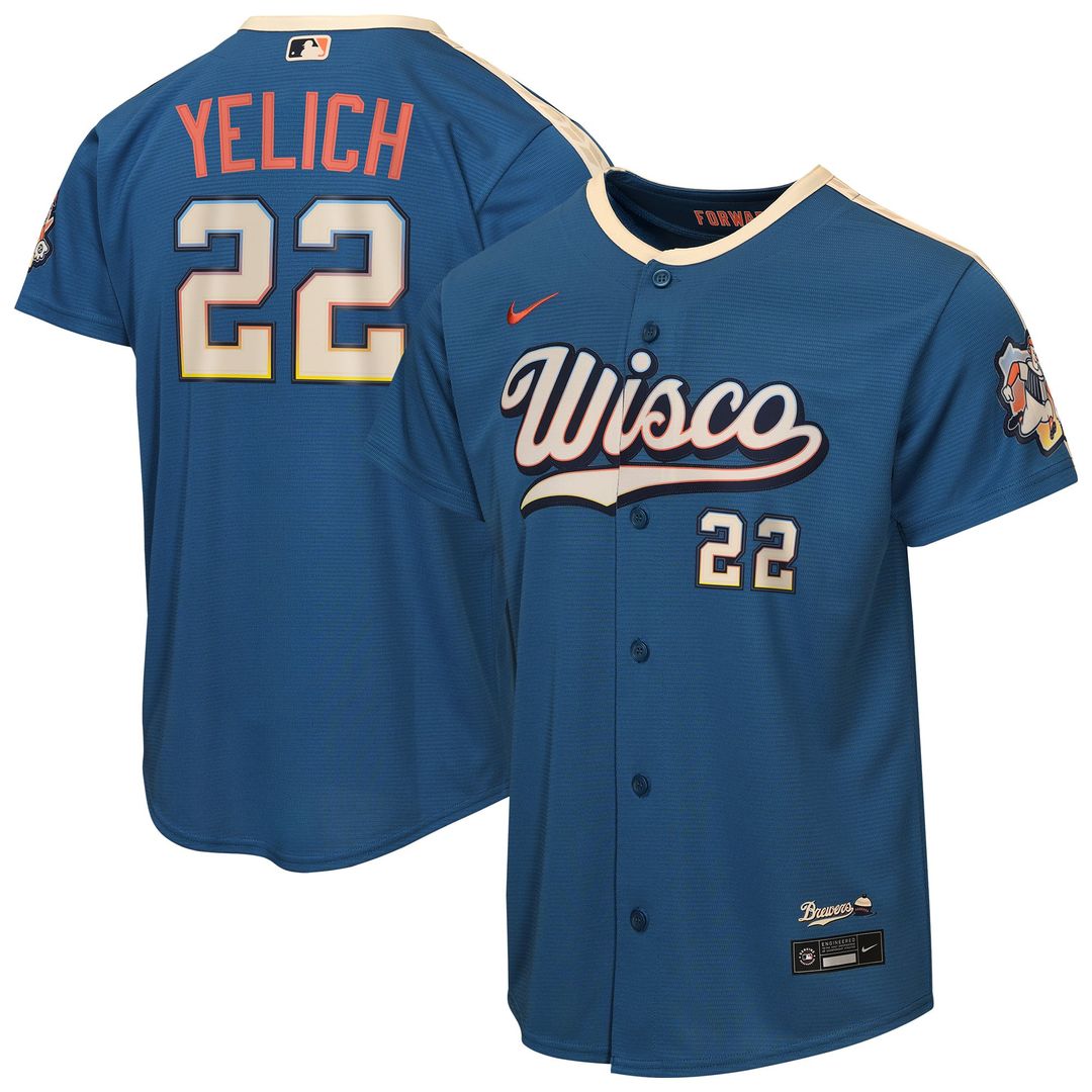 Christian Yelich Milwaukee Brewers Nike Youth 2026 City Connect Stadium Jersey - Mineral Blue | MLB Fan Gear