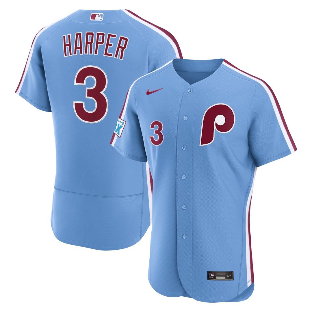 Bryce Harper Philadelphia Phillies Nike Alternate Authentic Sponsor Patch Jersey - Light Blue | MLB Fan Gear