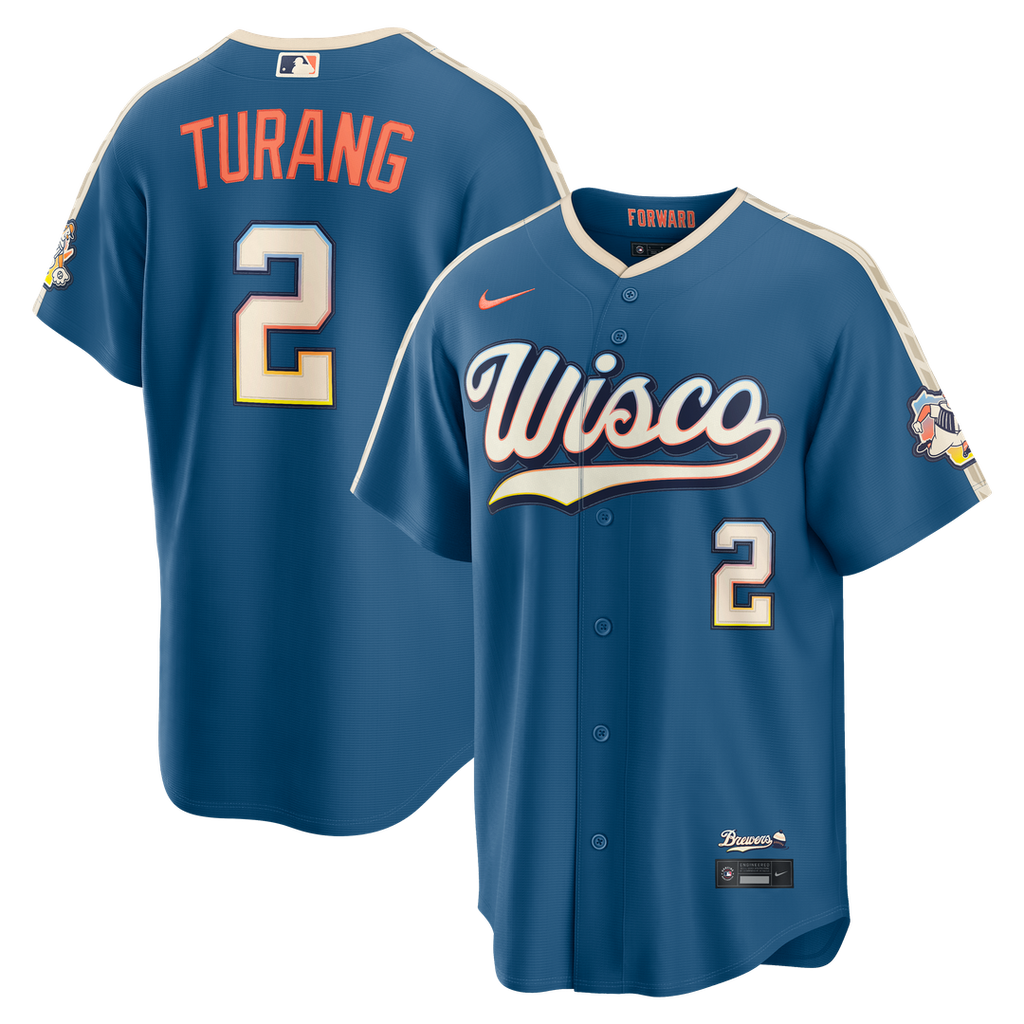 Brice Turang Milwaukee Brewers Nike 2026 City Connect Stadium Jersey - Mineral Blue | MLB Fan Gear