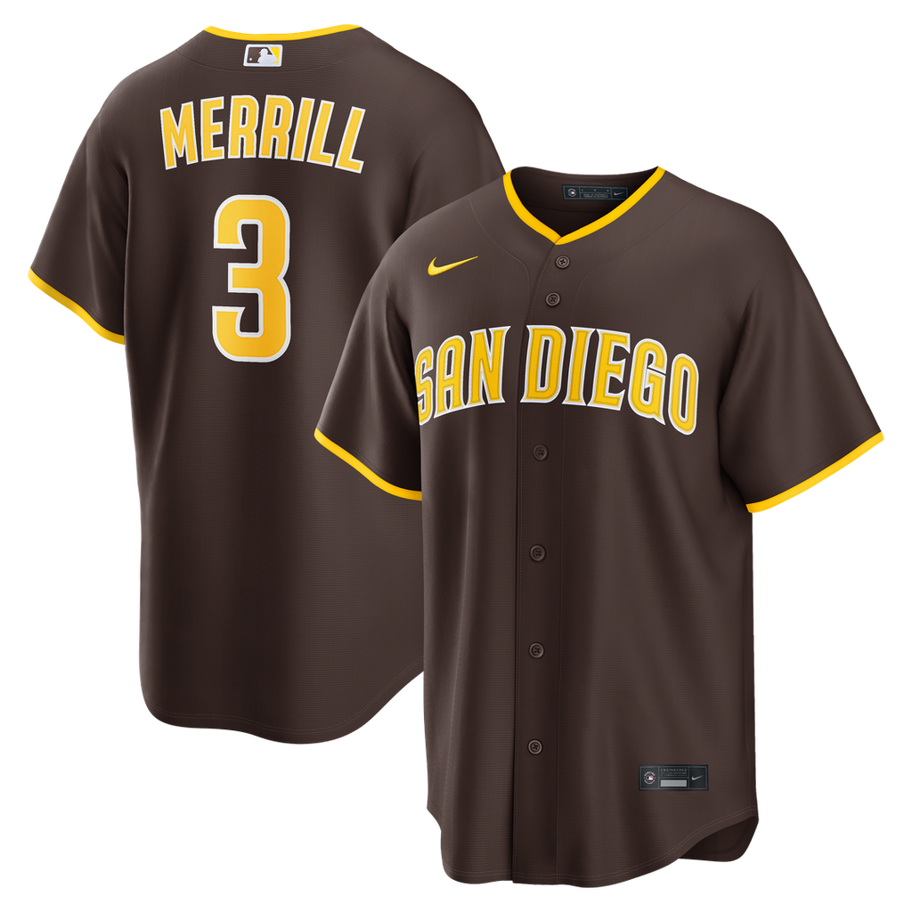 Jackson Merrill San Diego Padres Nike Road Replica Jersey - Brown | MLB Fan Gear