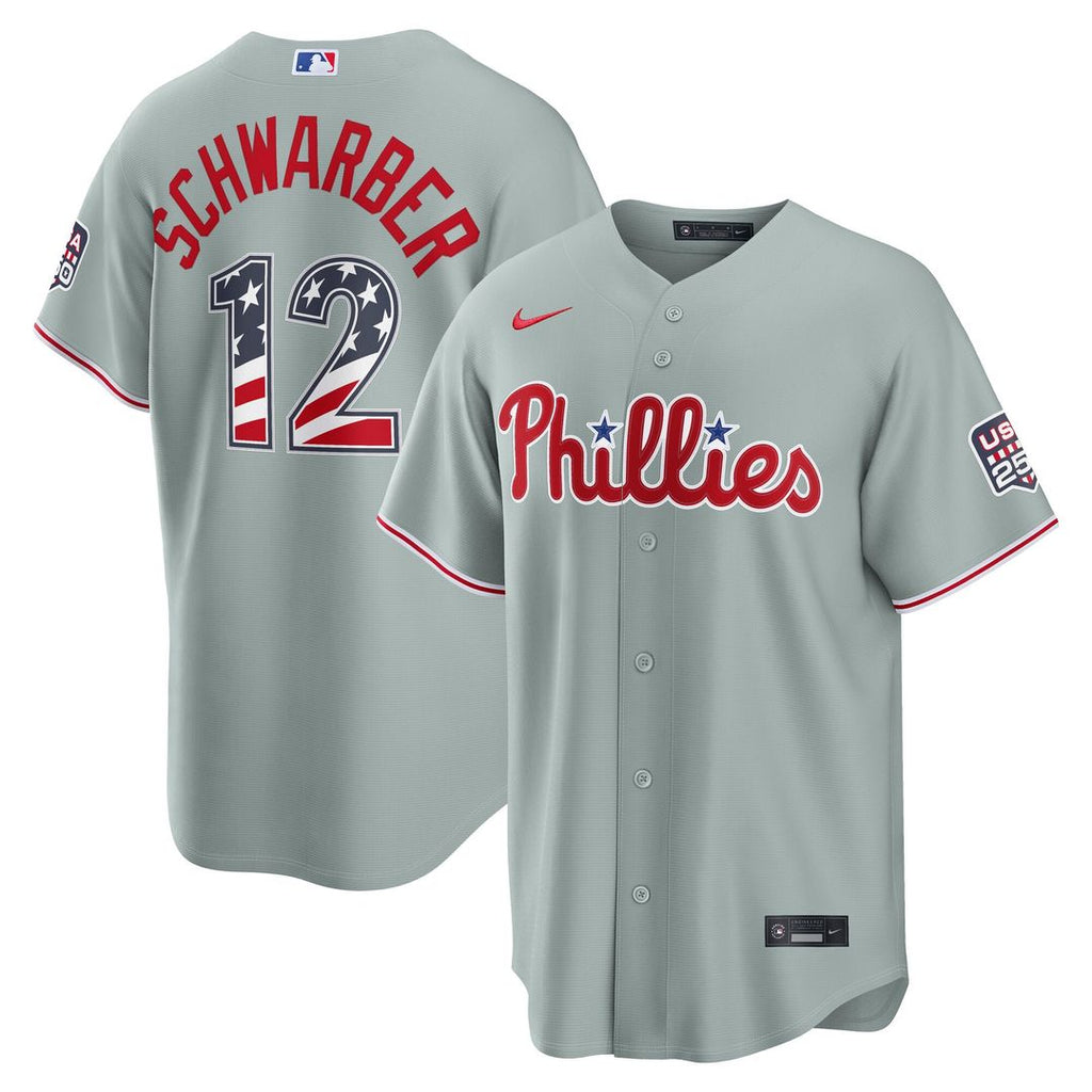 Kyle Schwarber Philadelphia Phillies Nike USA 250 Fourth of July Road Stadium Jersey - Gray | MLB Fan Gear