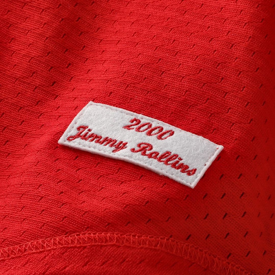 Jimmy Rollins Philadelphia Phillies Mitchell & Ness Cooperstown Mesh Batting Practice Button-Up Jersey - Red | MLB Fan Gear