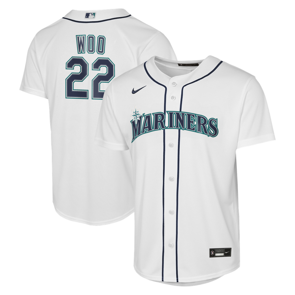 Bryan Woo Seattle Mariners Nike Youth Home Baseline Jersey - White | MLB Fan Gear