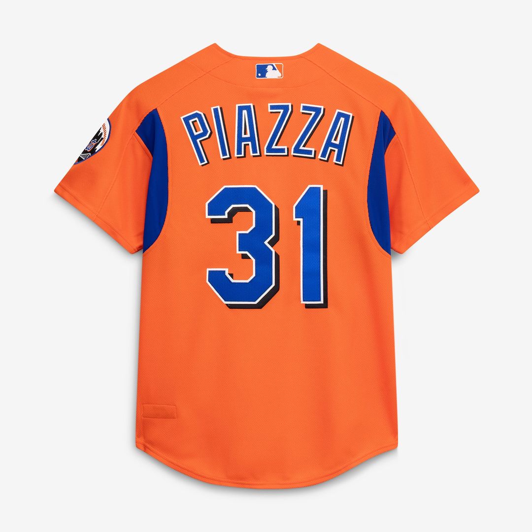 Mike Piazza New York Mets Mitchell & Ness Cooperstown Collection Mesh Batting Practice Button-Up Jersey - Orange | MLB Fan Gear