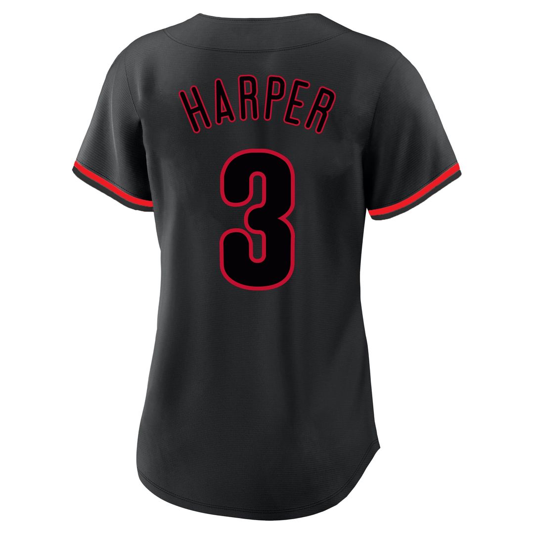 Bryce Harper Philadelphia Phillies Profile Women's Plus Size Player Name & Number Fashion Jersey - Black | MLB Fan Gear