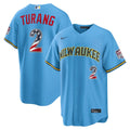 Brice Turang Milwaukee Brewers Nike USA 250 Fourth of July Road Stadium Jersey - Light Blue | MLB Fan Gear
