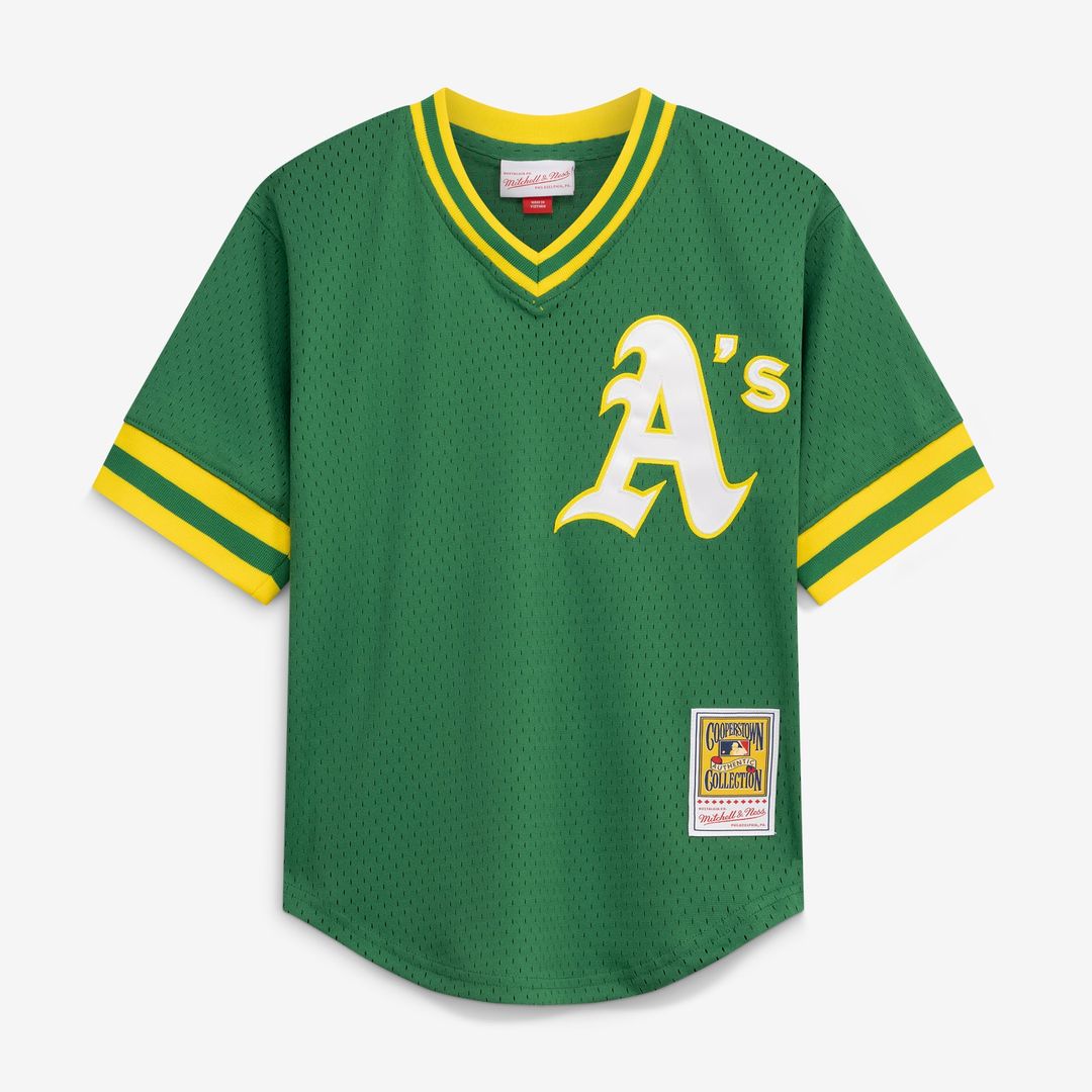 Rickey Henderson Athletics Mitchell & Ness Youth Cooperstown Collection Mesh Batting Practice Jersey - Green | MLB Fan Gear